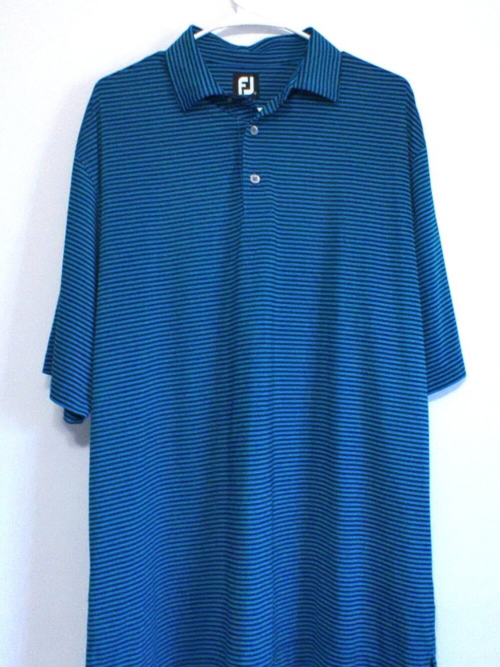 FootJoy FJ Polo Shirt Men’s XL Blue Black Striped Fat Cat South Golf Performance